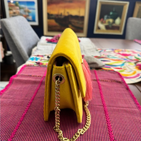 Boden Yellow and Pink Velvet Tassle Bag - Picture 9 of 9